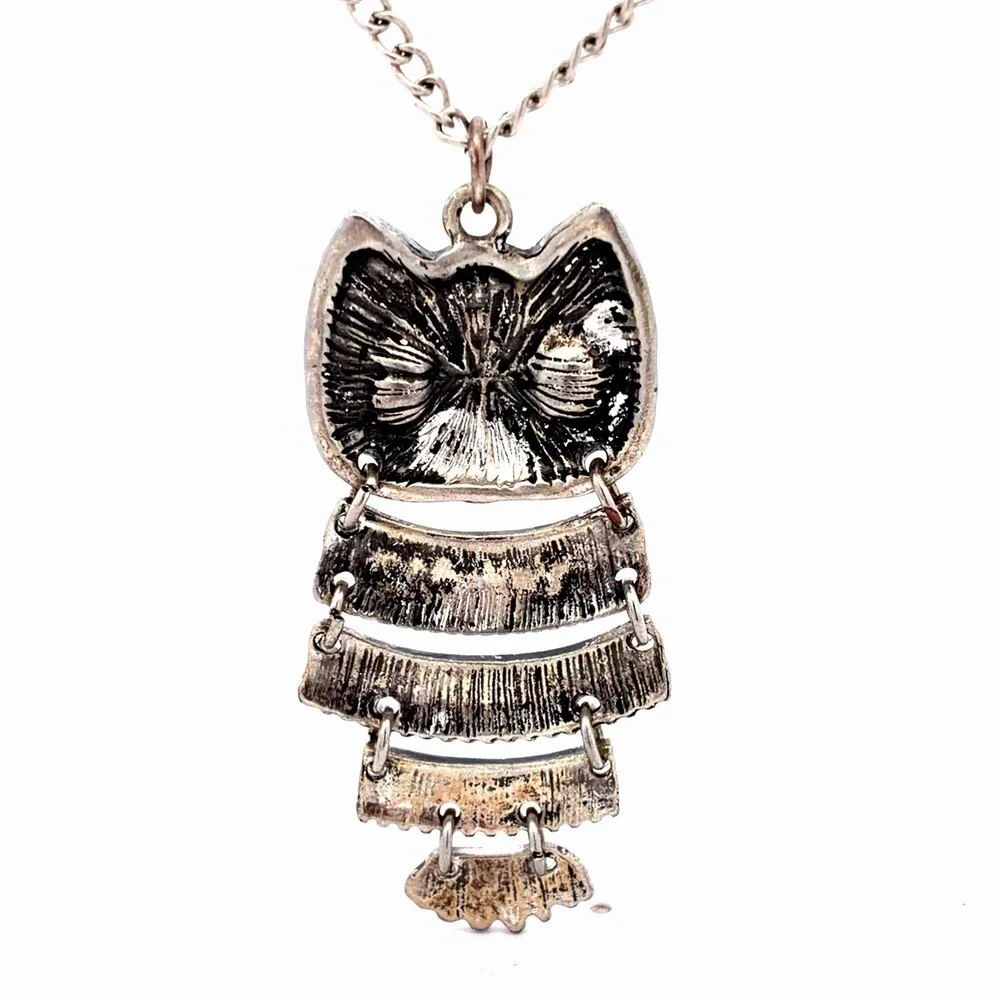 1970's Silver & Gold Tone Rhinestone Wisdom Intuition Luck Lot Two Owl Necklaces